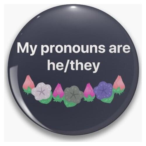 He They Genderfluid Flower Print Soft Button Pin Brooch Creative Decor Cartoon Lapel Pin Lover Cute Jewelry Funny Collar