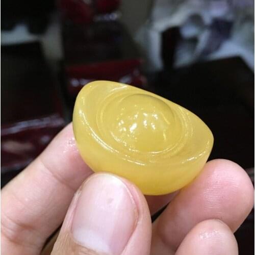Natural yellow jade Gold ingot hand carved quartz specimen healing 75g 4pc