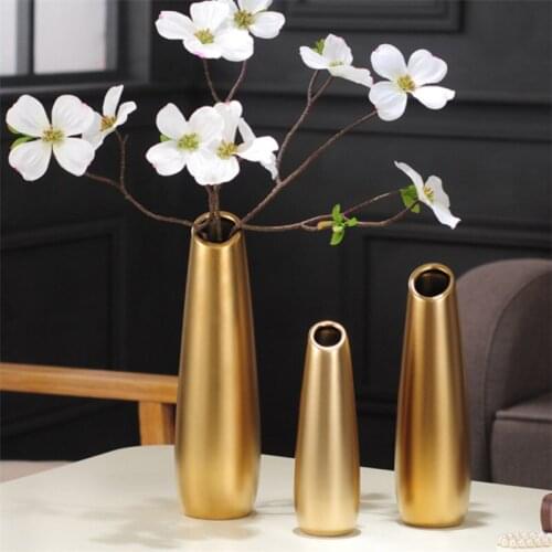 Nordic Modern Matte Gold/Silver Ceramic Flower Vase Minimalist Dried Flower Container Living Room Home Decoration Wedding Gifts