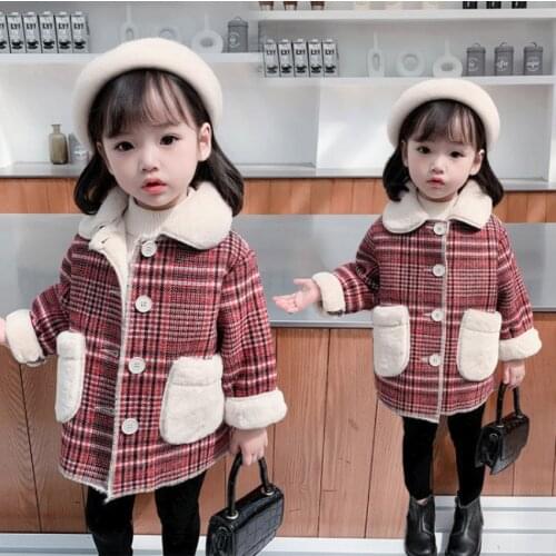 New Clothes For Baby Girl Winter Autumn Fashion Red Plaid Kids Jackets Children Woolen Coat Thick Coats Girls Christmas Gifts