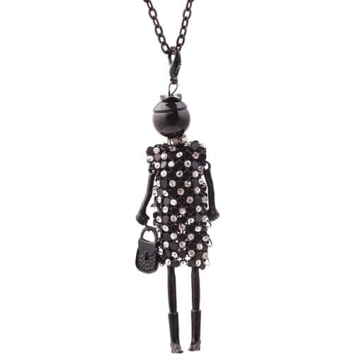 2017 New Fashion Sweet Girls' Necklace Rhinestone Doll Pendant Long Necklace Crystal Jewelry Accessories for Women Gifts