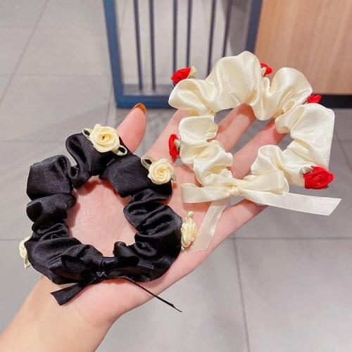 2021 New Rose Flower Hair Ties Elastic Hair Bands Ponytail Holder Bowknot Scrunchies Rubber Bands Fashion Hair Accessories