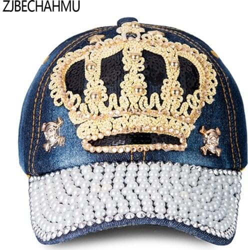 Wholesale New Fashion Denim Vintage baseball cap good quality rhinestone cap Hip Hop Cap Floral snapback hats for men and women