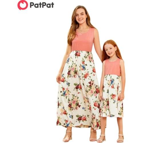 PatPat 2020 New Summer Printed Vest Matching Dresses Matching Outfits Mommy and Me Dresses