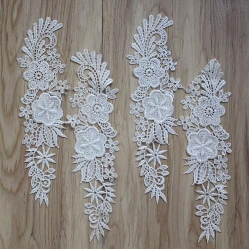 50 Pairs 17*7CM Ivory Costume Embroidery Dress Fine Applique Motif Accessories Clothes Lace Trim