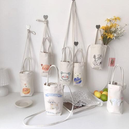 Portable Water Bottle Holder Carry Bag Coffee Cup Storage Sleeve Cover Canvas Printing Milk Tea Set Cute Cartoon Bottle Cover