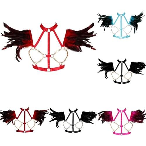 Rave Wear Harness Fashion Body Harness Bra Feather Gothic Sexy Lingerie Bdsm Chest Garter Belt Punk Bondage Exotic Accessories