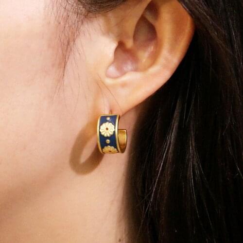 Brass With 18k Gold Floral Enemal Drop Earrings Women Jewelry Party T Show Gown Runway Rare Korean Japan Trendy
