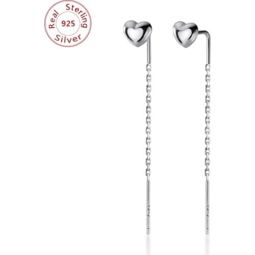 925 Sterling Silver Romantic Drop Earrings Heart Tassel Earrings Wedding Jewelry Long Dangle Earrings New Trendy