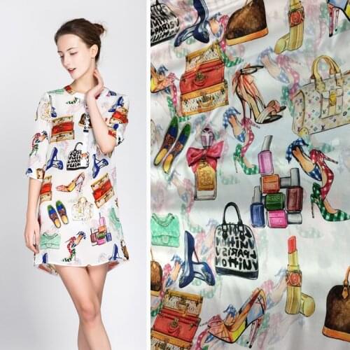 110cm wide 22mm 95% mulberry silk & 5% spandex shoes package print stretch white silk satin fabric for dress shirt clothes