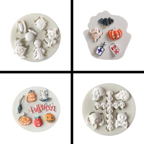 Halloween Theme Pumpkin Ghost Skull Mold Fondant Cakes Decor Silicone Molds Sugarcraft Chocolate Baking Tool Cakes Gumpaste Form