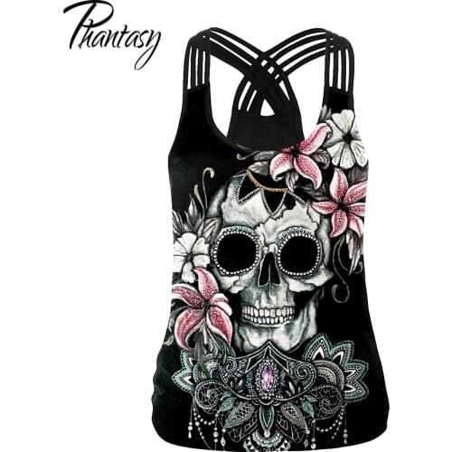 Phantasy Halloween Cosplay Tank Tops Fashion Skulls Printed Womens Sleeveless Vest Summer Casual Loose Streetwear Fitness Tops