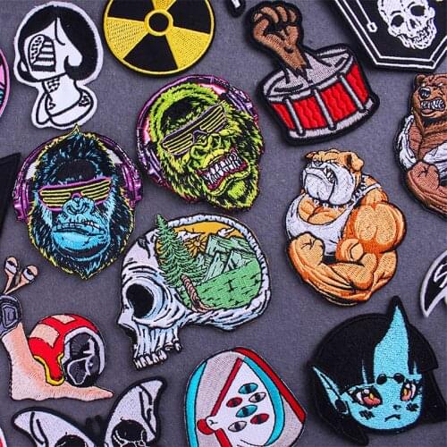 Pulaqi Embroidered Patches Punk Patches For Clothing Skull Stripes For Jackets Iron On Patches On Clothes Applique Bagde Patch