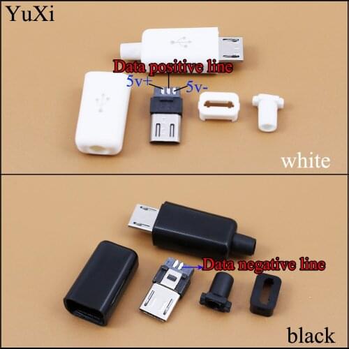 YuXi DIY Micro USB Type B Male 5 pin Four Piece Assembly Connector Plug Socket , 4 in 1 Black white color Parts