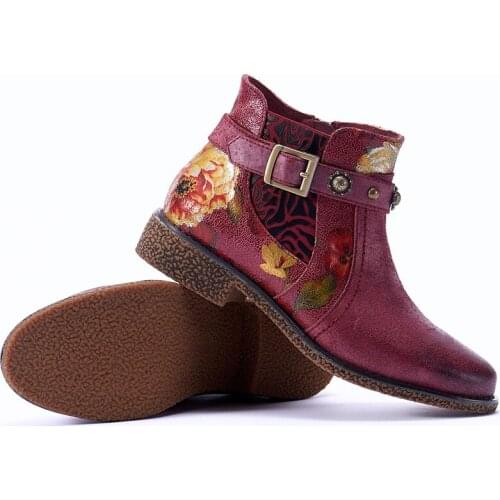 Laura Vita New Retro Genuine Leather Bohemian Ankle Boots Women Shoes Boots Vintage Zipper Block Low Heel Autumn Boot