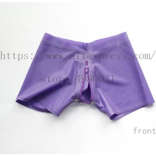 Novelty hot selling womens latex shorts women with crotch zipper decorations in solid purple color