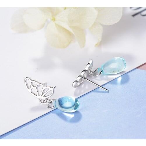 Butterfly Stud Feminine Super Fairy Korean Fresh Artificial Crystal Small Earring Delicate Short Earrings Earrings For Women