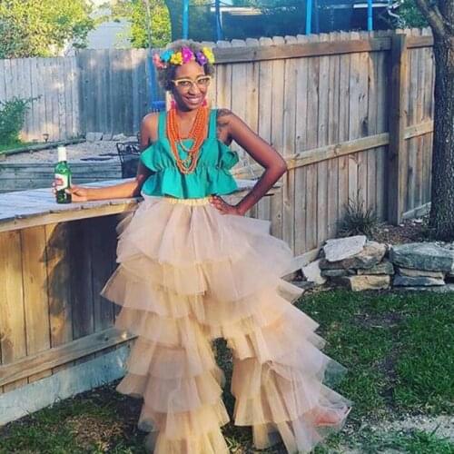 New Tiered Tulle Pants for Women Layered Puffy Tulle Women Elastic Waist Pants Street Stylish Custom Made Ladies Long Trousers