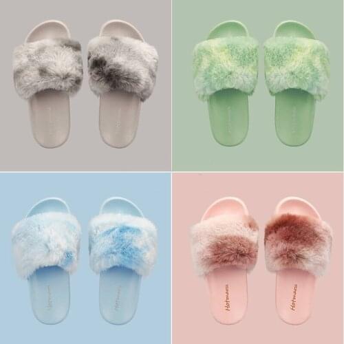 Ladies furry flip flops outer wear slippers casual non-slip sandals and slippers