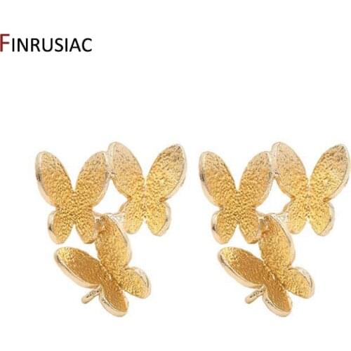 DIY Women Earrings Jewelry Findings Components Earring Making Supplies 14K Real Gold Plated Butterfly Post Earring with Ring