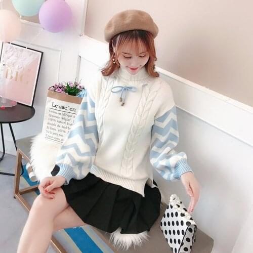 2021 Winter Turtleneck Warm Sweater Women Striped Jacquard Casual Knit Pullovers Long Sleeve Korean Fashion Girls Sweet Jumpers