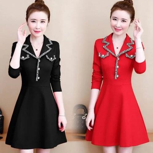 Lapel Long-Sleeved Dress Lady Plus Size 5XL 2021Spring Autumn Vestidos New Temperament Was Thin A-Line Dress Women Clothing L435