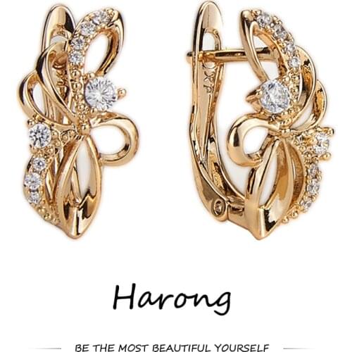 Harong Gold Copper Metal Flower Stud Earrings Crystal Shiny Quality Anti-oxidant Cute Earrings For Woman Girl Jewelry Gifts