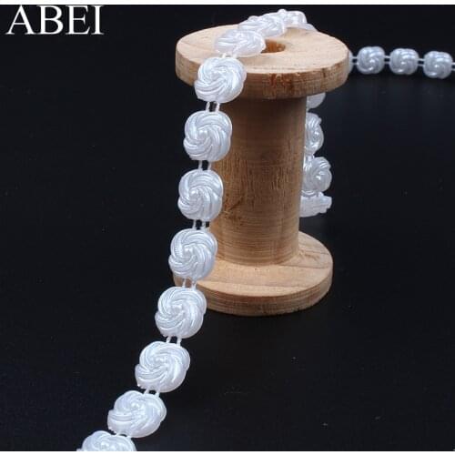 1cm 2yards/lot Fake Pearl String DIY Handmade Material Artificial Pearl Rose Flower Lace For Wedding Evening Party Decoration