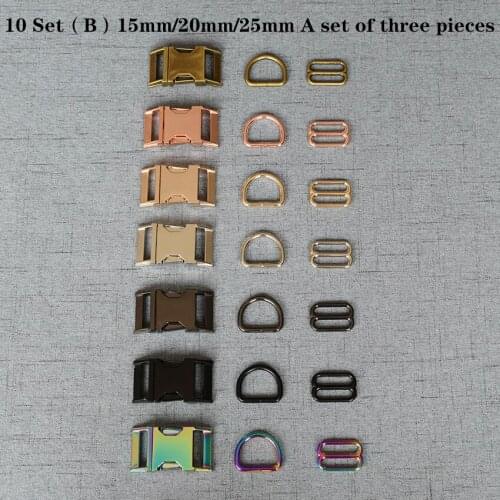 10 Set (B) 15mm/20mm/25mm Metal D Ring+Adjustable+Release Buckle For Pet Dog Collar Necklace Handmade Accessory 3JT7826B