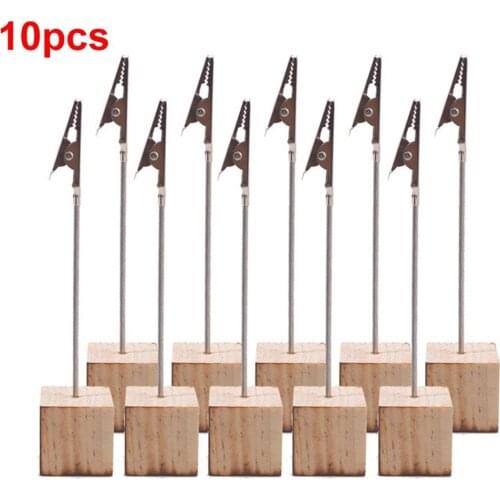 10 Pcs Wooden Tabletop Photo Holders With Alligator Clasp For Pictures Memos And Table Numbers - Pine Wood Cube Base Wood Color