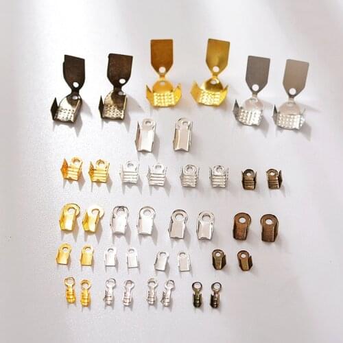 100pcs/lot Cove Clasps Cord End Caps String Ribbon Leather Clip Tip Fold Over Clasp Crimp Bead Connectors For DIY Jewelry Making