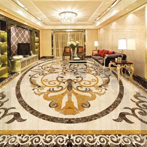 European Style 3D Marble Tiles Floor Wallpaper Living Room Hotel Luxury 3D Flooring Mural PVC Self-Adhesive Waterproof Stickers
