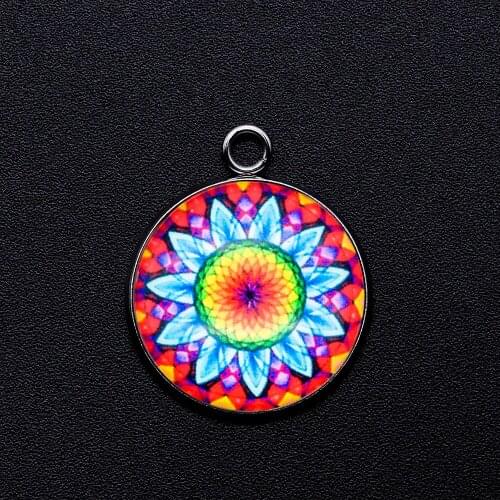 5pcs/lot Sun Flower Mandala Cabochon Jewelry Pendant DIY Charms Wholesale Factory Store Jewellery Supplies