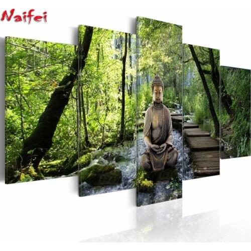 5d Green Forest buddha zen Diamond Painting full round Diamond embroidery 5d diy diamond mosaic 5 pcs “Stream of consciousness