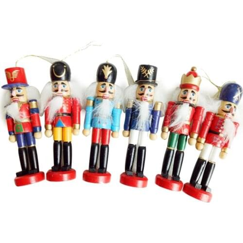 6pcs 12cm Christmas Decorations Wooden Nutcracker Doll Soldier Miniature Figurines Puppet New Year Ornaments Home Decor