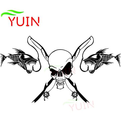 Car Sticker Fishing Skull Skeleton Fishing Rod Reel Decals Fashion Auto Accessories PVC Decoration Waterproof Sunscreen Decal