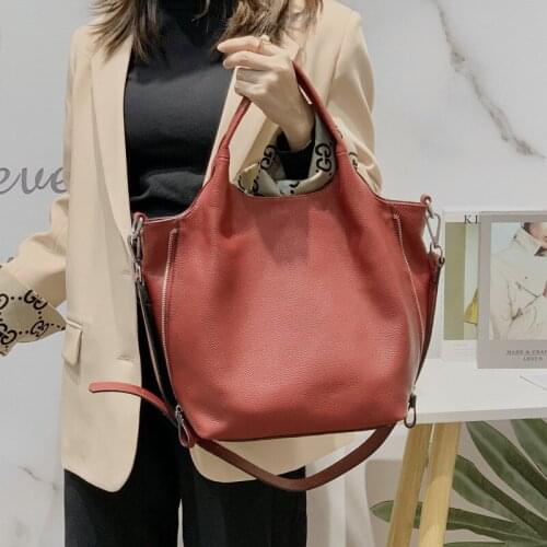 Double Zipper Design Large Hobo Tote Bag 100% Cowhide Leather Handbag for Women Lady Crossbody Messenger Bags High Quality