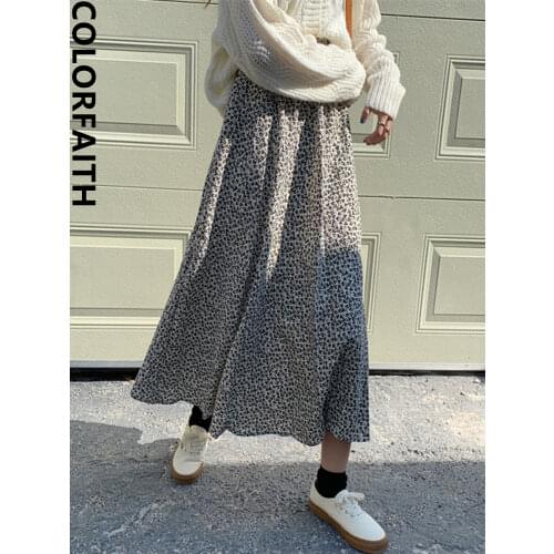 Colorfaith New 2021 Womens Skirts Spring Summer Casual Floral Vintage High Waist Elegant Korean Style Lady Long Skirts SK376