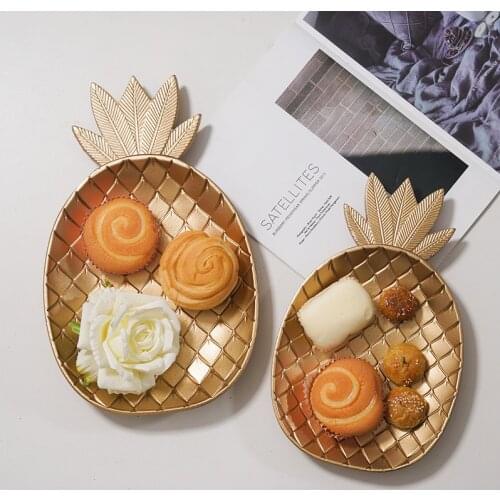 Decorative Trays Gold Pineapple Leaf Shape Golden Pineapple Jewelry Pallet Snack Dish Fruit Dessert Perfume Home Storage Tray