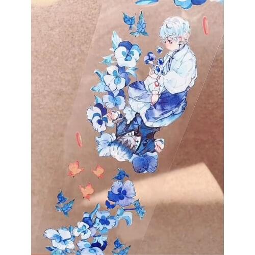 Fairy Blue Butterfly Girl PET Tape for Card Making Bullet Journal DIY Scrapbooking Decorative Sticker