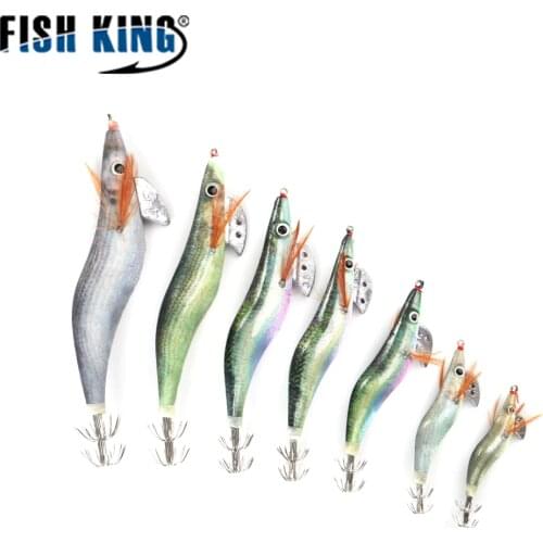 FISH KING 1.5/2.5/3.0/3.5/4.0/4.5 Luminous Squid jigs Shrimp Fishing Hard Artificial Bait 14-32g Squid Hook Rig Sea Fishing Lure