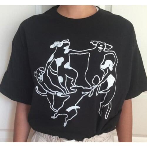 Danse With Dogs Humor Screen Printed Cute T shirt Unisex Graphic Tees Women Plus Size Loose Short Sleevd Shirt Female T Shirt