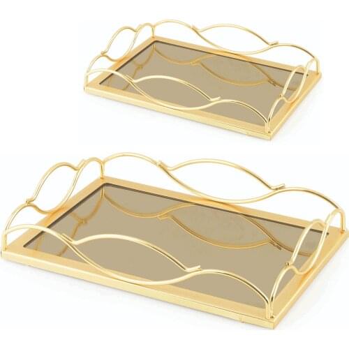 Hot Sale Fancy Products Zigzag Mirrored Metal Promise Engagement Tray, Home Decor, Gift, Presentation Tray (GOLD)