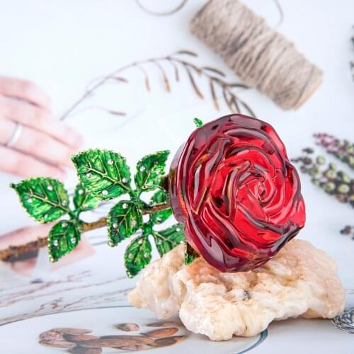 Long Stem Crystal Red Rose Artificial Flower Birthday Valentines Day Favors Mothers Day Gifts Wedding Home Table Decor Ornament