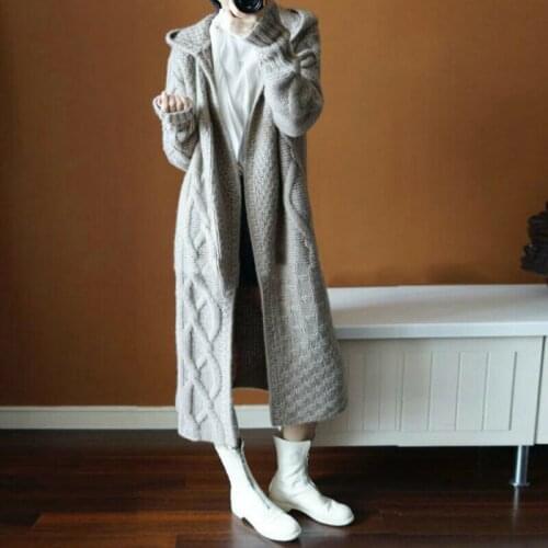 Cashmere Hoodie Knitted Long Sweater Cardigan Coats Outwear Overcoat For Women