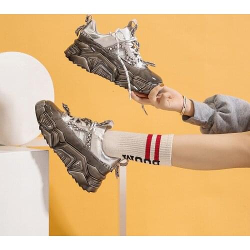 Koovan Womens Sneakers 2021 New Trend Shoes Thick Bottom Diamond Breathable Spray Glue Sponge Heighten Super Shoes Female