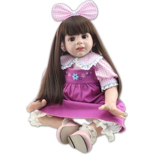 60cm Long Brown Hair Reborn Girl Dolls Handmade Lifelike Alive Toddler Realistic Soft Silicone Toys Girls Delicate Gift