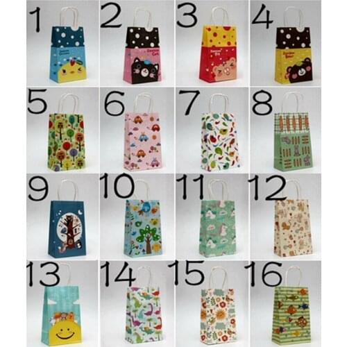 Cartoon kraft paper gift bag, Festival gift bags, Paper bag with handles 21X13X8cm 10pcs/lot