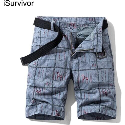 2021 Mens Summer Fashion Cotton Plaid Print Overalls Shorts Loose Straight Casual Five-point Pants