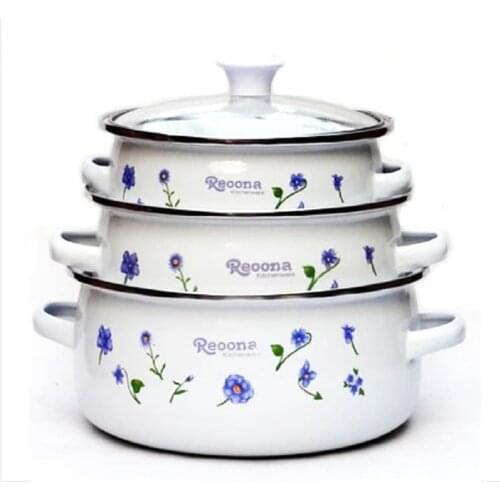 Free shipping Enamel cooking pots set 3 mini casserole with glass cover Stew pot soup pot milk pot 16/18/20cm